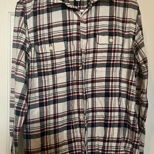 Lucky Brand Navy and Red Plaid Men's Shirt